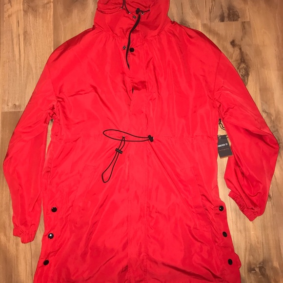 Forever 21 red utility toggle snap raincoat jacket - Picture 4 of 8